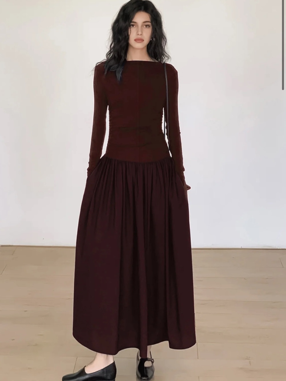 Commense Long Sleeve Burgundy Maxi Dress Medium